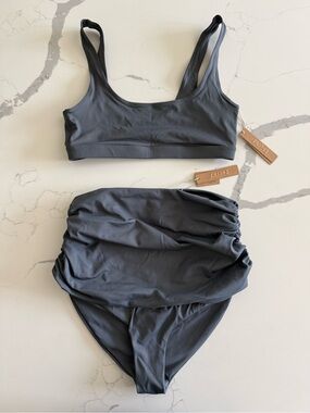 NWT - SKIMS Charcoal Gray Ruched High-Waist Bikini Set